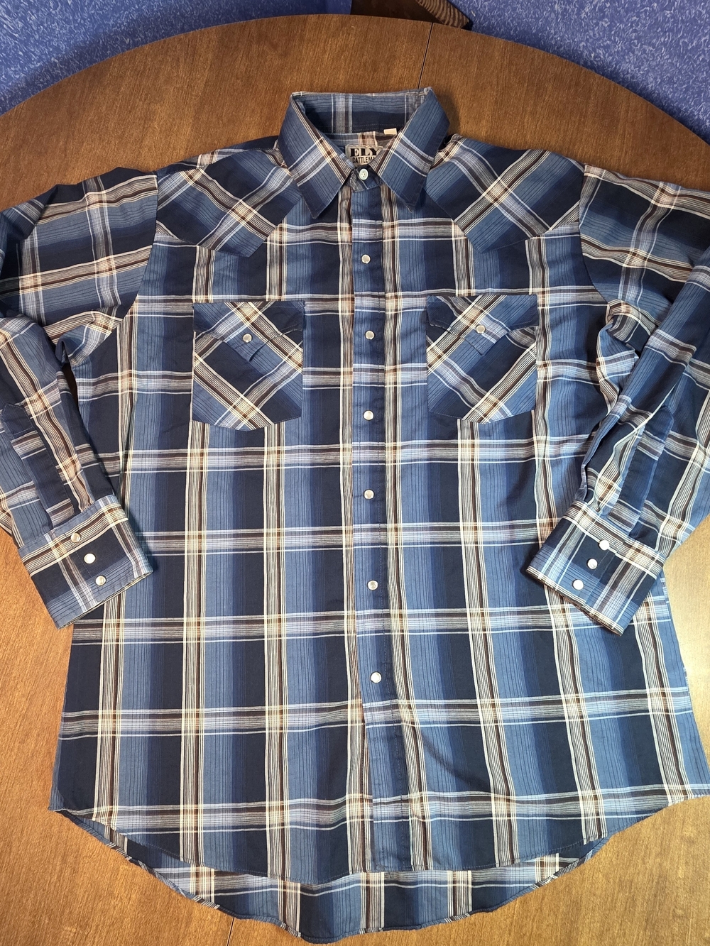 Ely Cattleman Pearl Snap Western Shirt Plaid Long Sleeve Button Up Top Size L